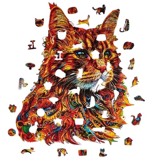 Quebra-Cabeça de Madeira 3D - Gato Laranja (segunda foto)