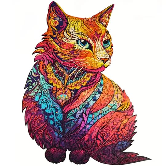 Quebra-Cabeça de Madeira 3D - Gato Neon (segunda foto)