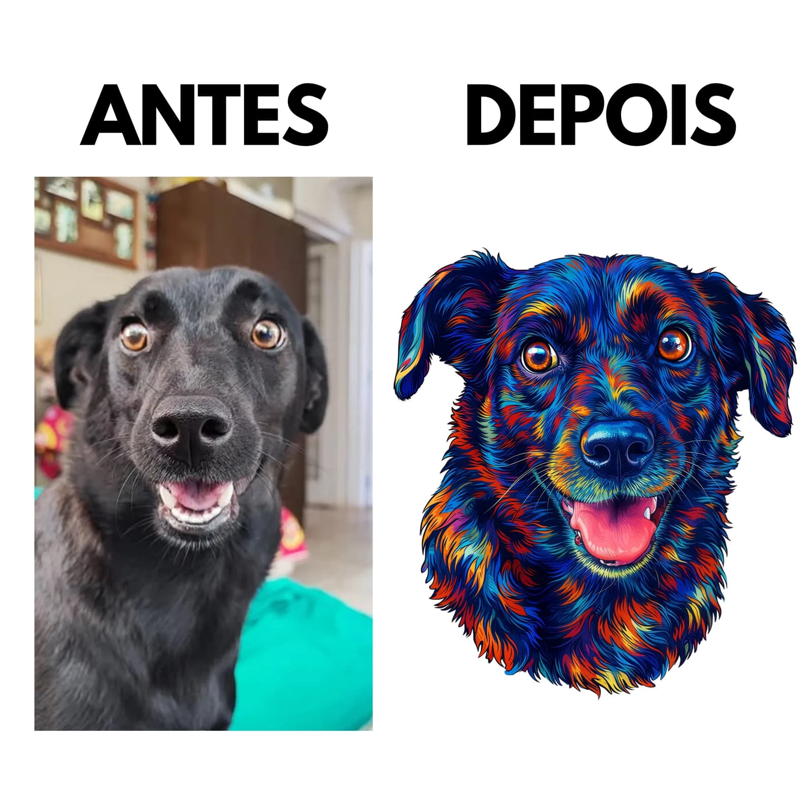 Sua Foto com Molde Contorno Cachorro Colorido - Quebra-Cabeça Personalizável Premium