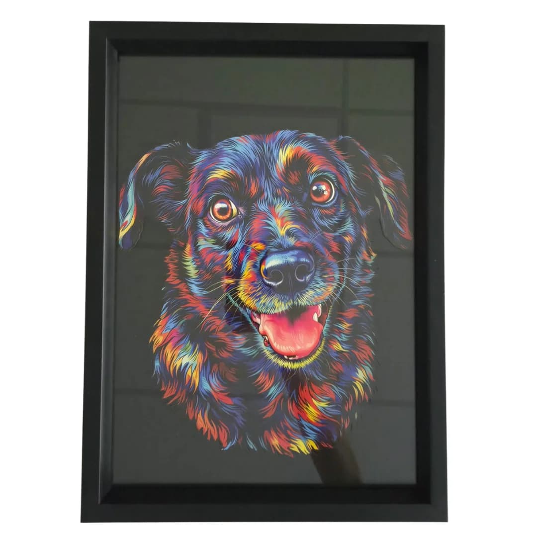 Quadro do Seu Pet no Contorno Colorido - MDF ou Acrílico, com ou sem Moldura