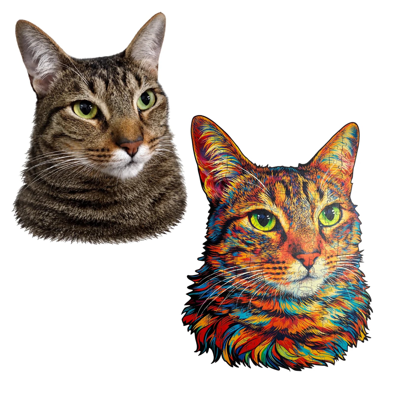 Sua Foto com Molde Contorno Gato Colorido - Quebra-Cabeça Personalizável Premium (segunda foto)