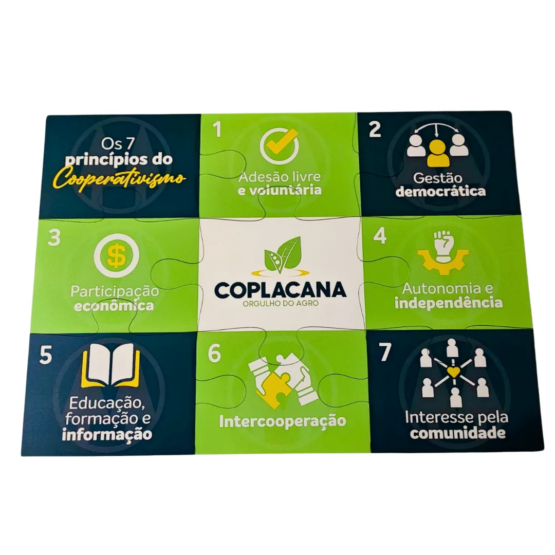 Mensagem da empresa em peças grandes